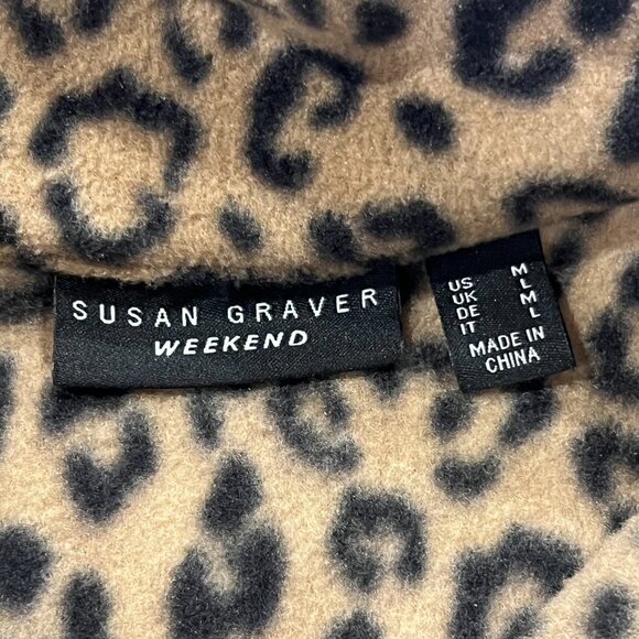 Susan Graver Cheetah Print Fleece 1/4 Zip Top, Tan Black, M - Picture 4 of 8